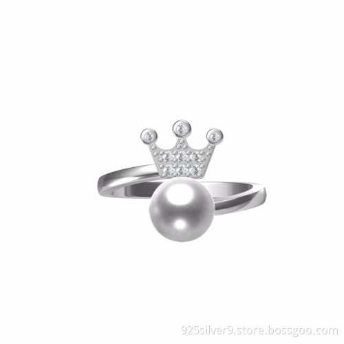 Queen shaped Customized colour 925 sterling silver ring with fresh water pearl